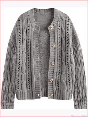Cable Knit Crochet Cardigan Button Up Chunky Sweater Jacket